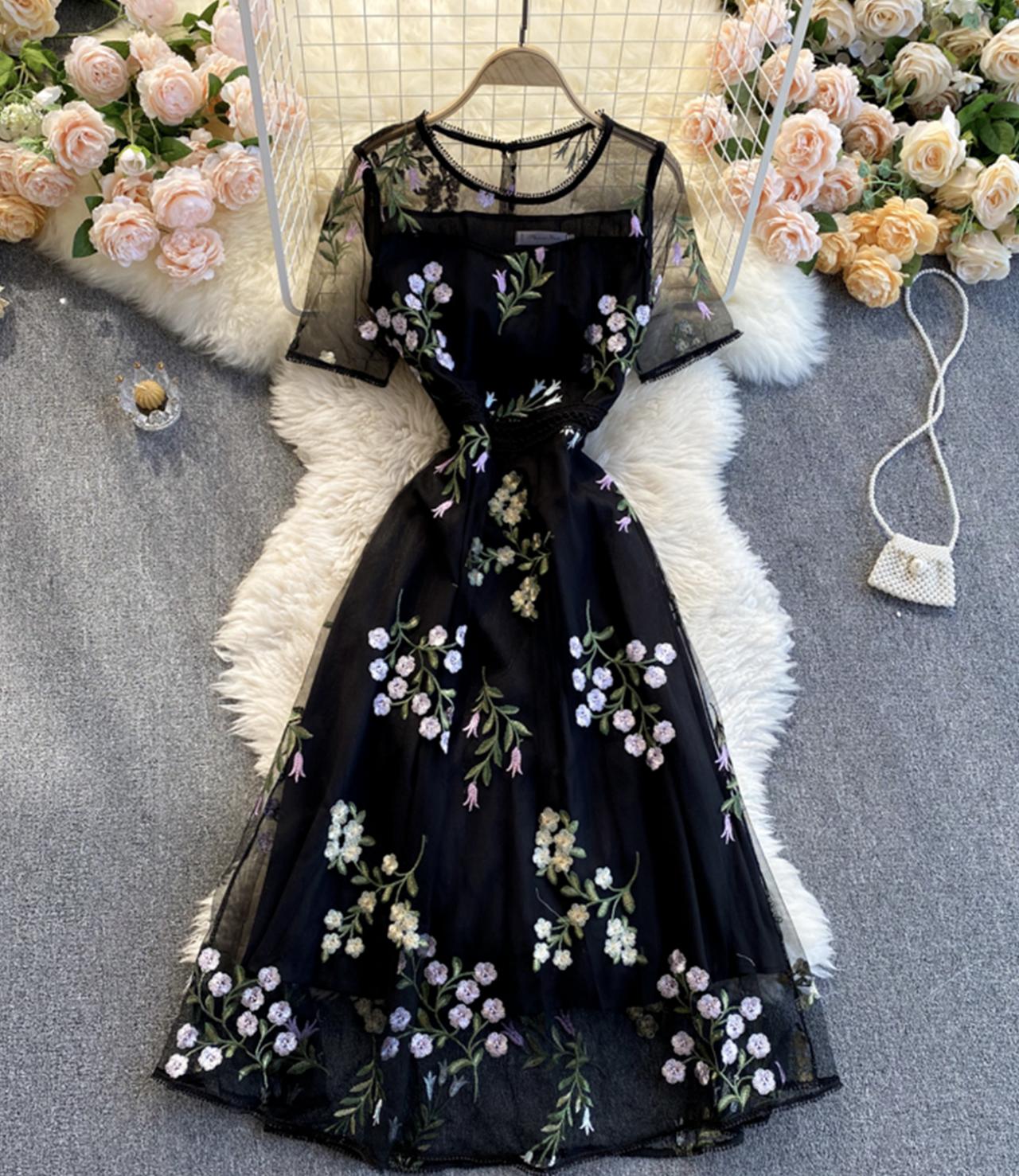 Black A line lace dress fashion dress 821