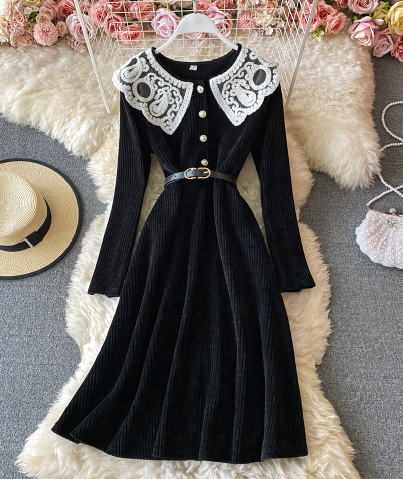 knee length dresses for ladies Off-White Corduroy Long Sleeve A-Line Dress  Soft Cotton Gathered Dre  Yo  Baby India