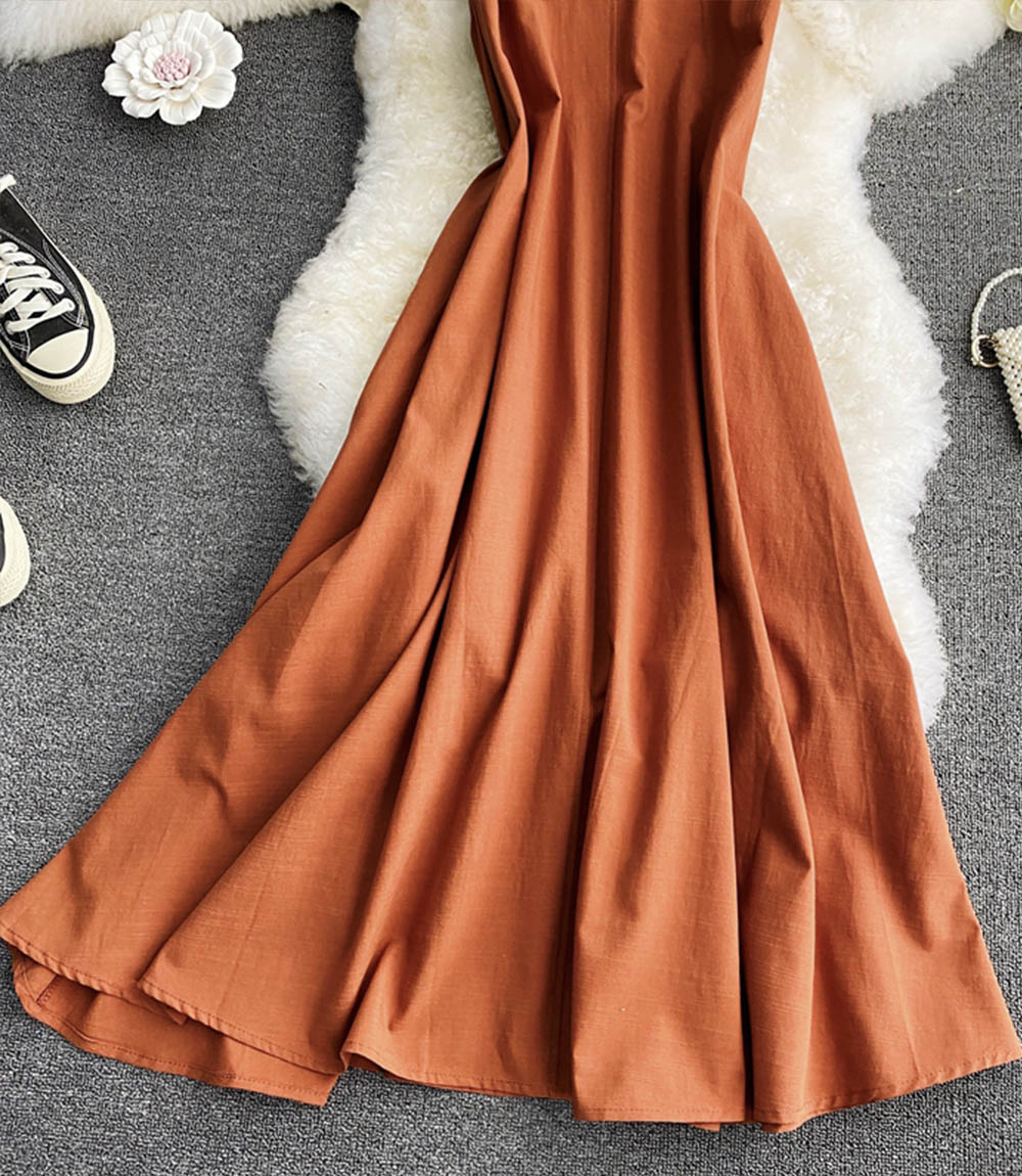 Einfaches A-Linien-Rundhalskleid Modekleid 841