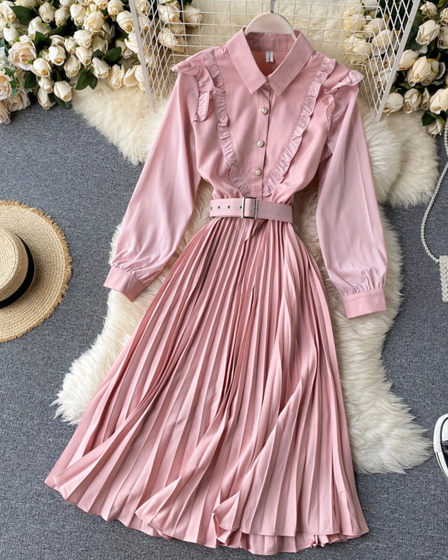 Sweet pink A line long sleeve dress 1046