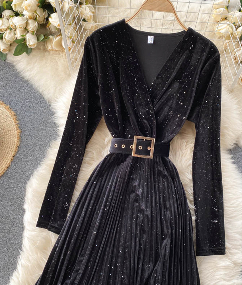 A line velvet dress long sleeve dress 912