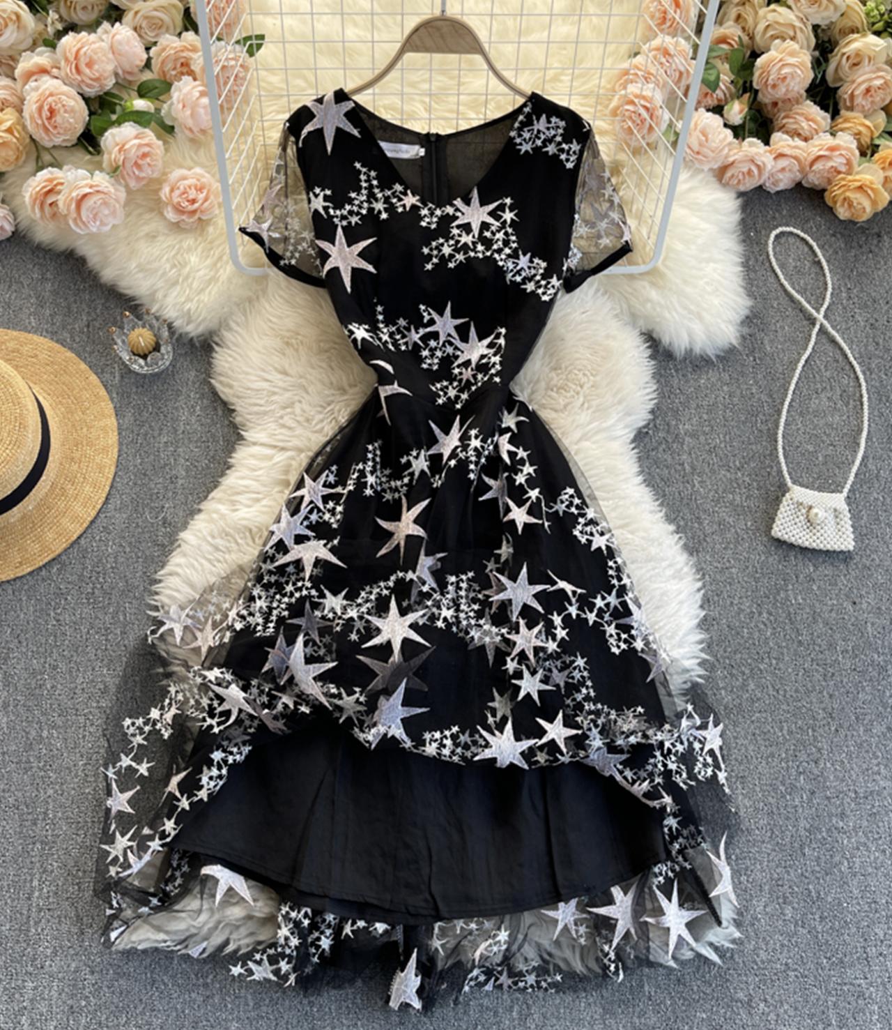 Black A line short dress fashion dress 750