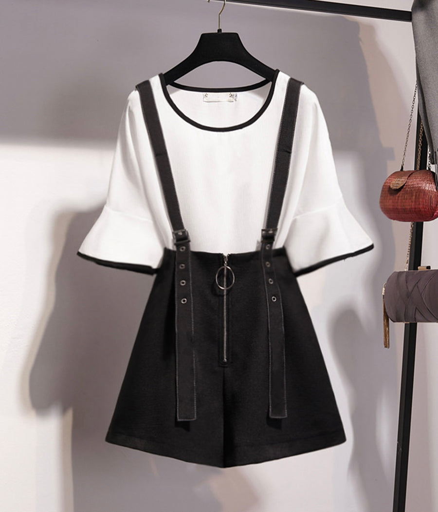 White sweet top + black slim skirt 1269