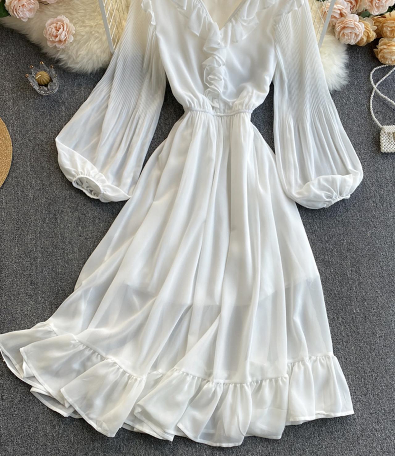 Cute chiffon A line dress long sleeve dress 786