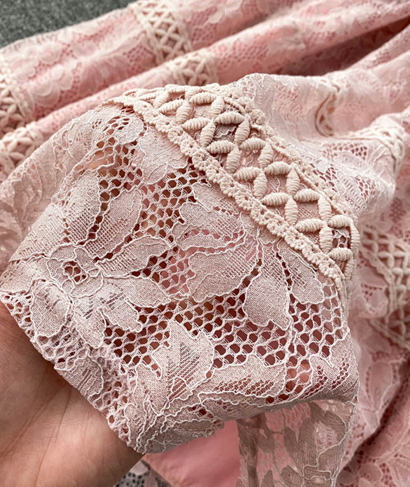 Elegant O-neck lace long sleeve dress 970
