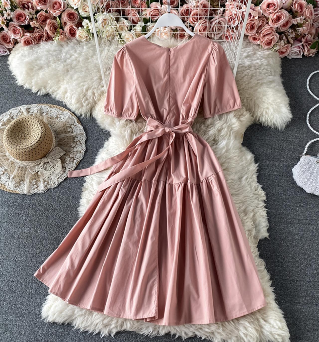 Simple A line round neck short dress fashion dress 714