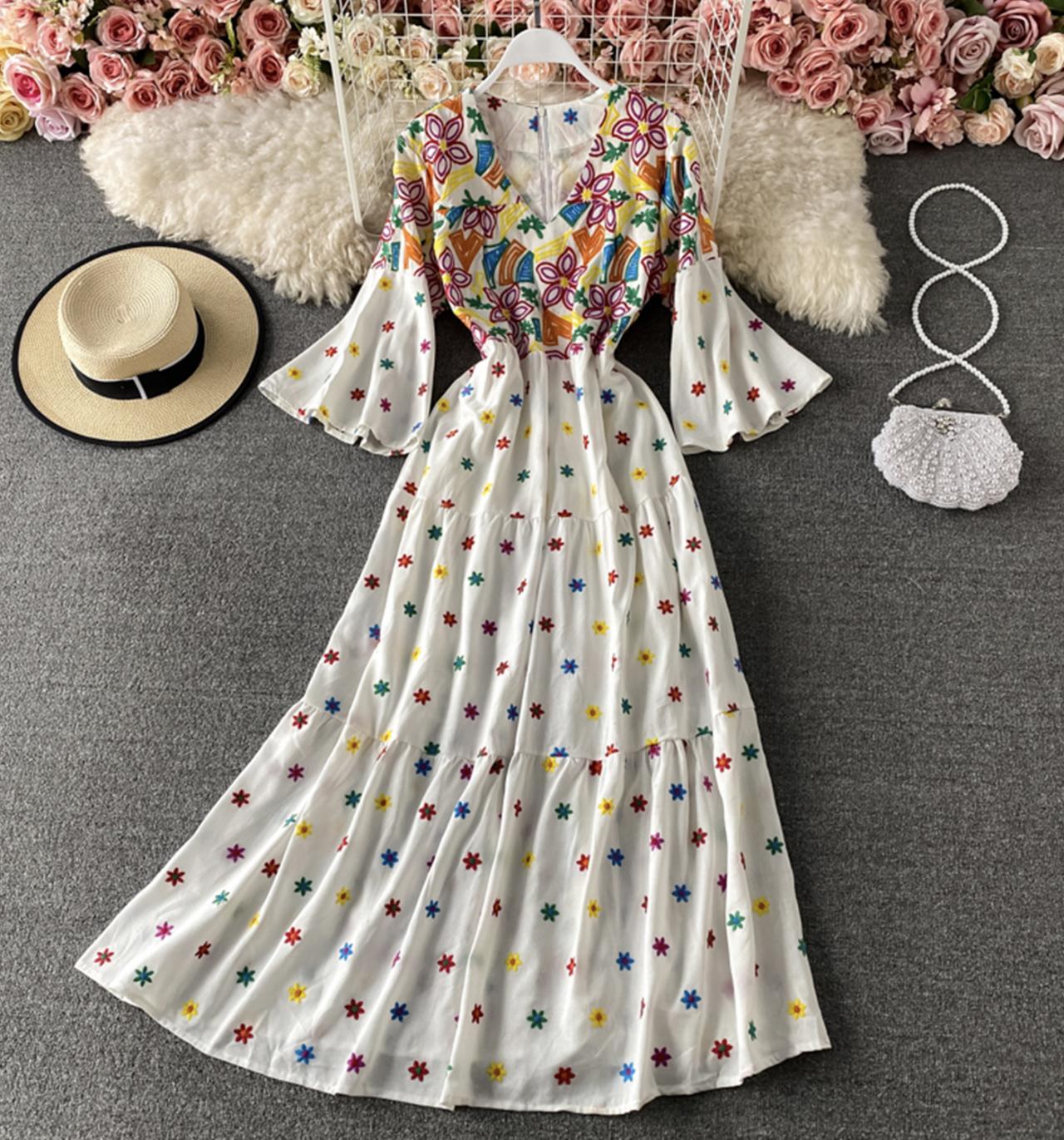 Cute A line embroidered dress 734