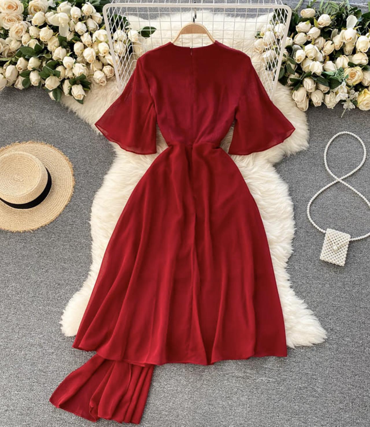 A line v neck chiffon dress fashion dress 697
