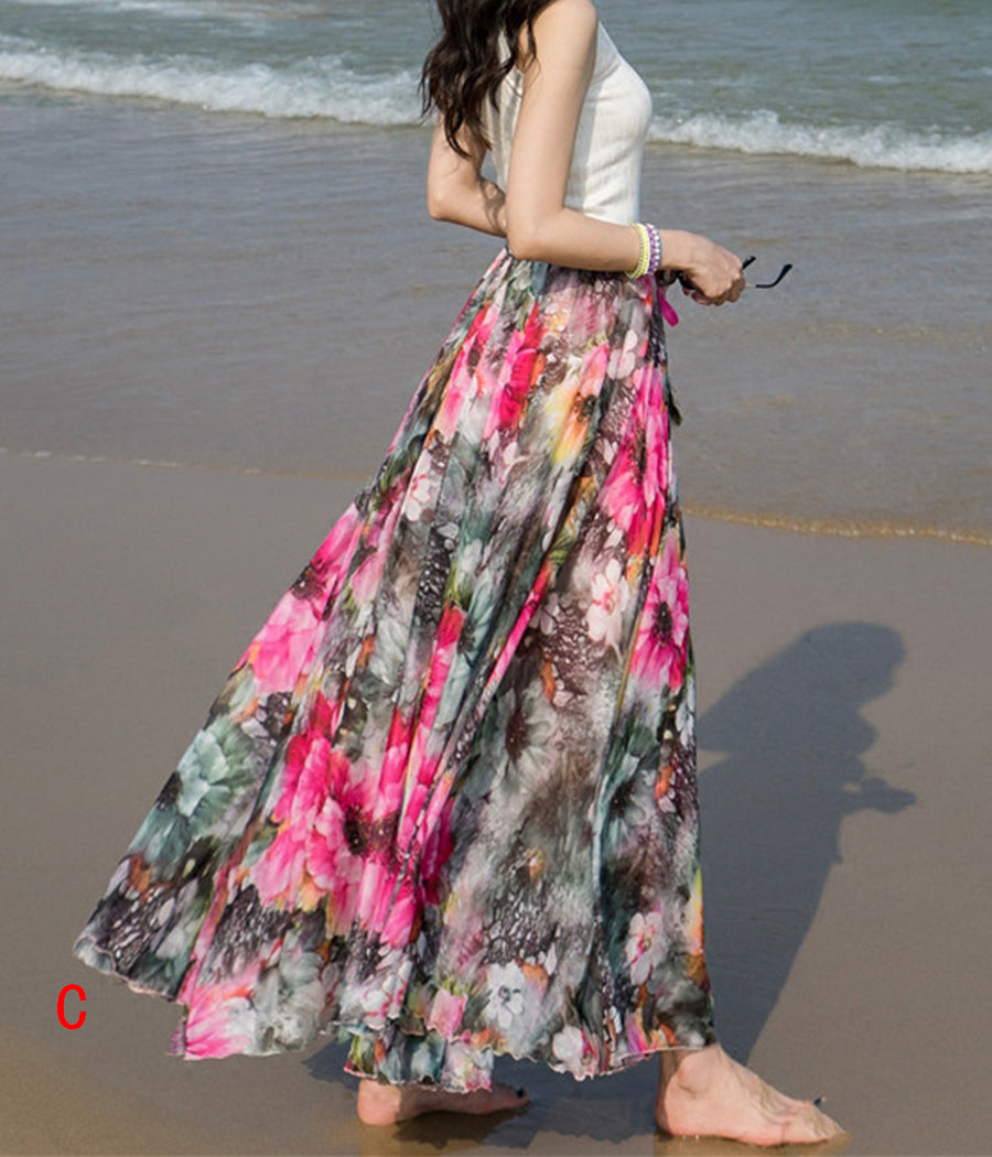 Stylish A line floral pattern chiffon skirt women's skirt 3508