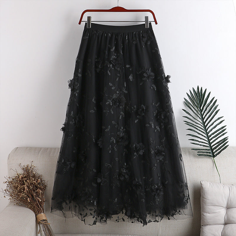 Cute A line tulle applique skirt 3451