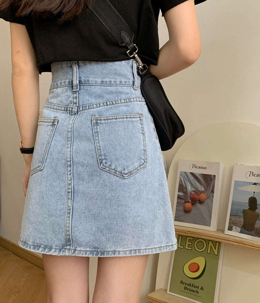 Cute denim skirt student denim skirt 3517