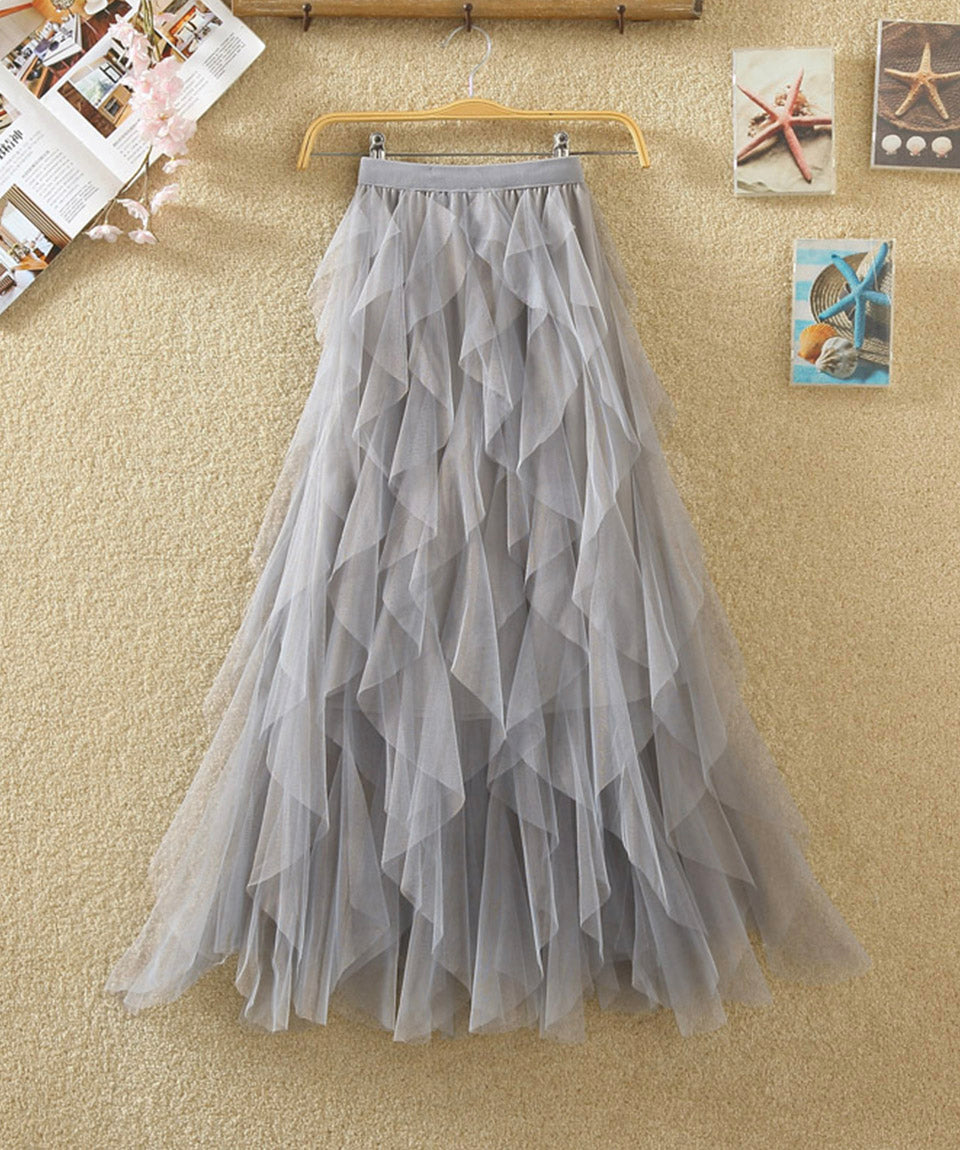 A line irregular tulle skirt girl fashion skirt 3504