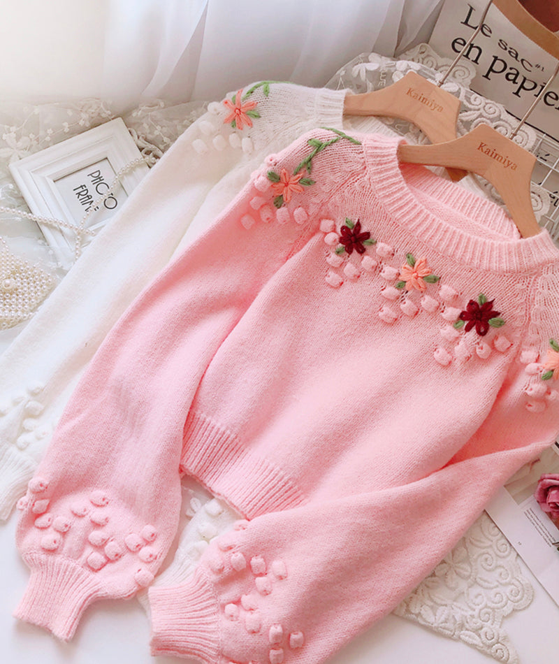 Sweet flowers long sleeve sweater 082