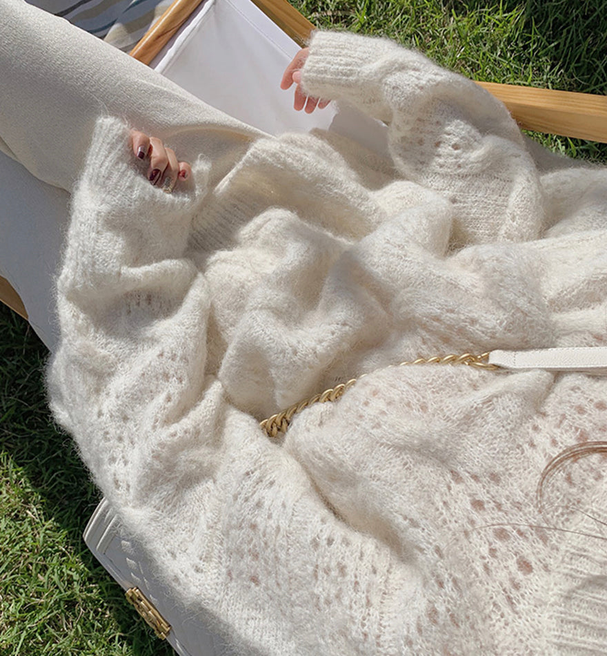 Sweater loose round neck openwork sweater 109