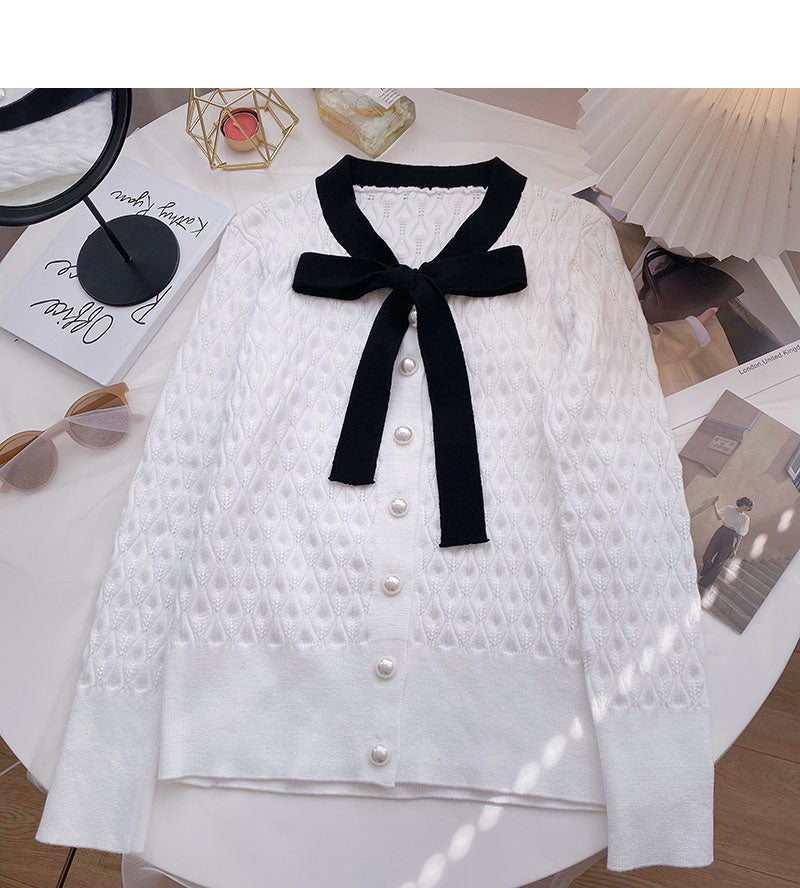 Twist-Strick-Shirt mit sanftem Bandage-Perlenschnallen-Langarm-Oberteil 6692