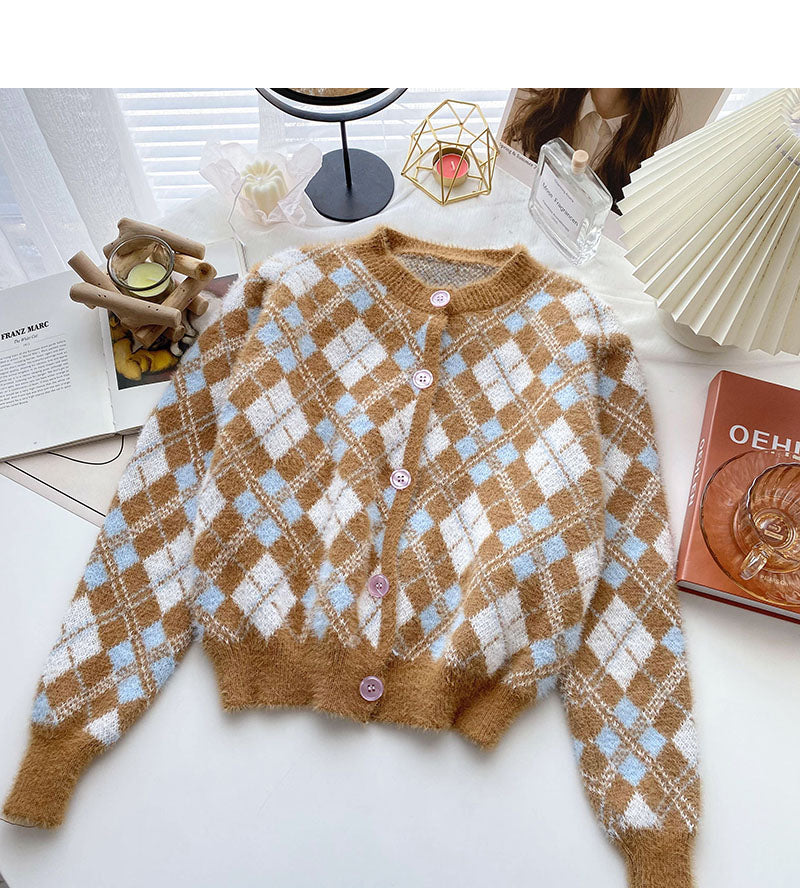 Korean version of foreign style sweet aging small Ling lattice long sleeve top 6009
