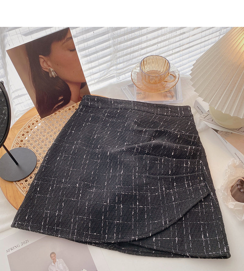 Koreanisches Mode-Retro-Design plissierter Hüftkaro mit hoher Taille A-förmiger Rock 5628