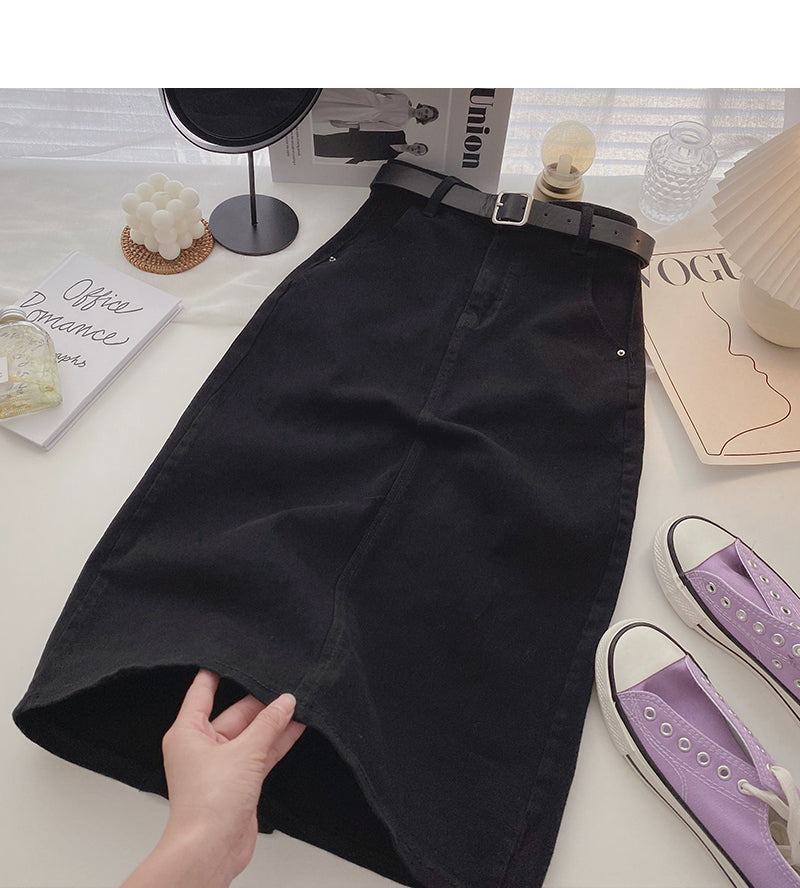Versatile harbor style high waist split A-line mid length skirt 5728