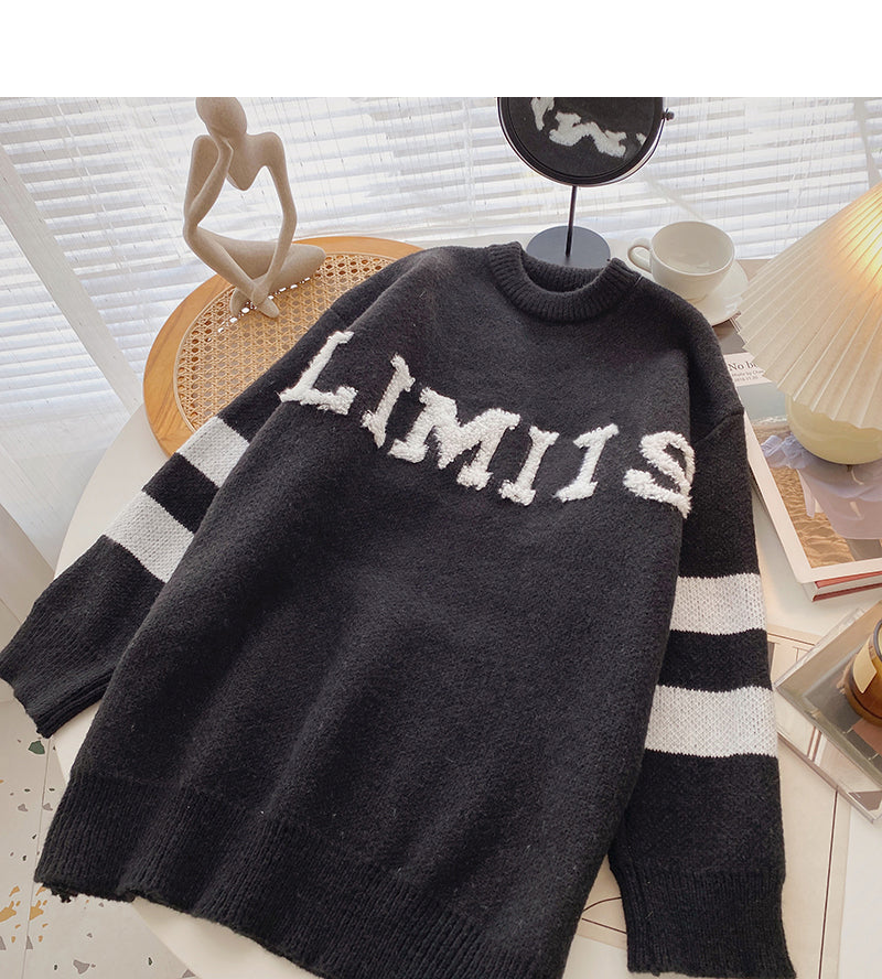 Pullover mit beflocktem Buchstaben-Kontrastdesign 6080