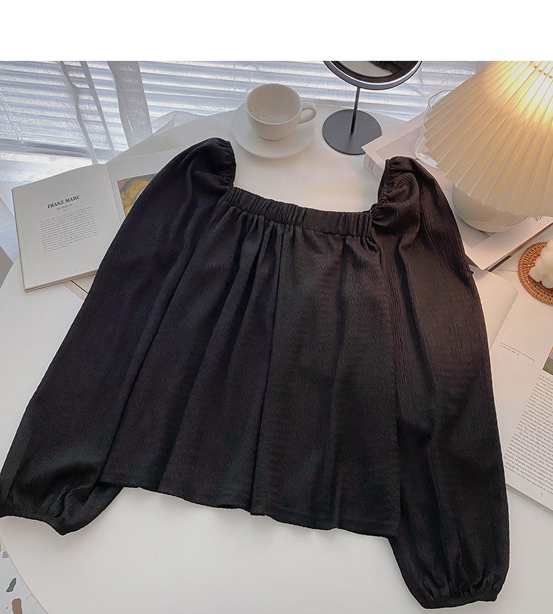 Niche fashion slim square collar collarbone top 6326