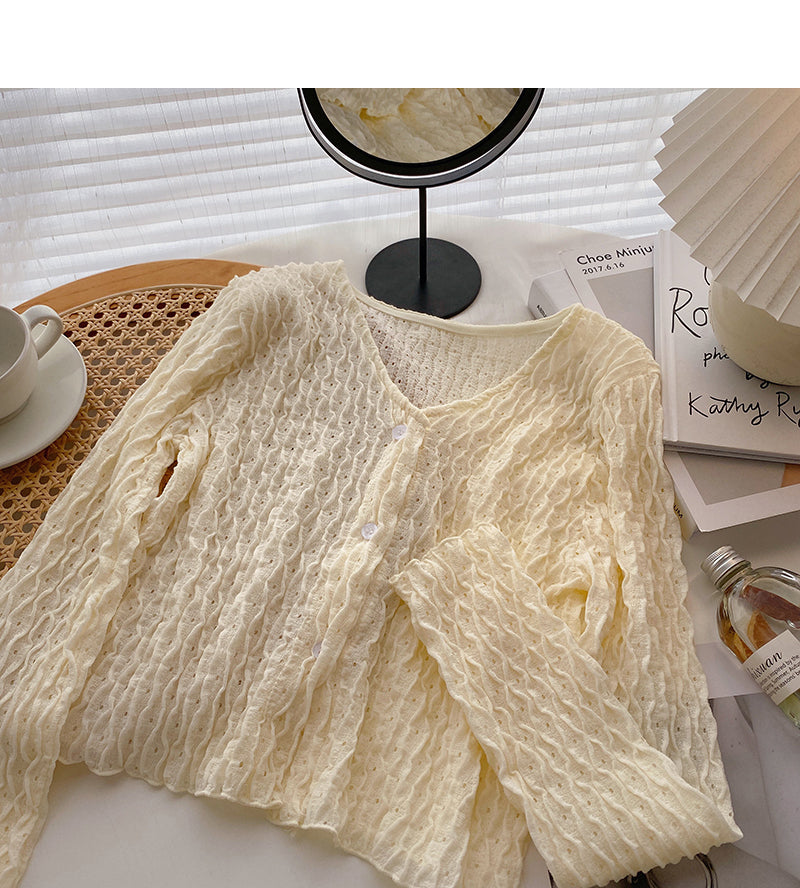 Slim and slim pleated top trendy and niche V-neck shirt female 6312
