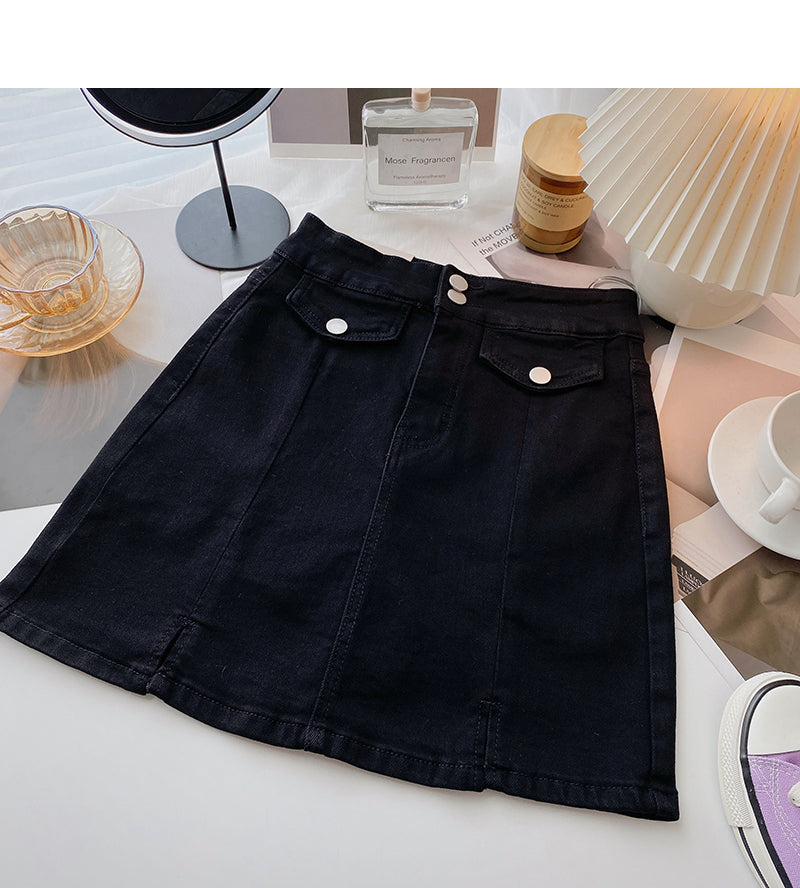 Retro-Rock im Hongkong-Stil, einfach, schmal, hohe Taille, Mode 5669