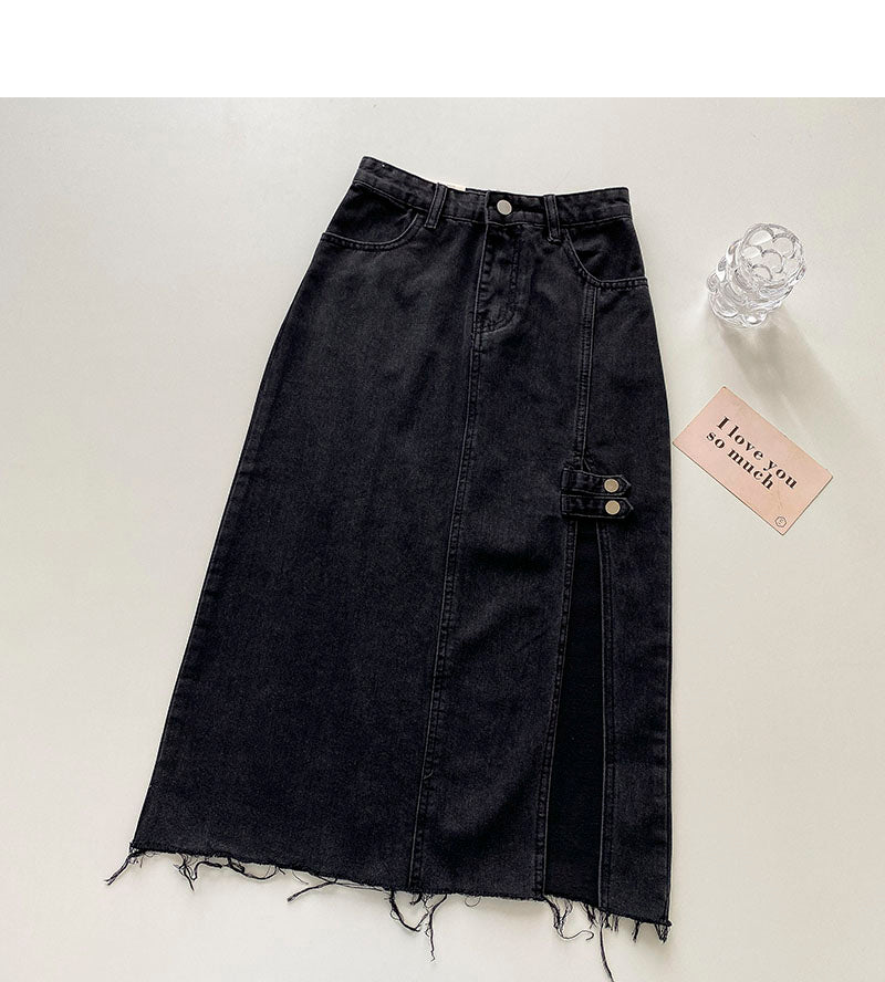 A-Linien-Jeansrock mit hoher Taille und Schlitz im Nischendesign 5694