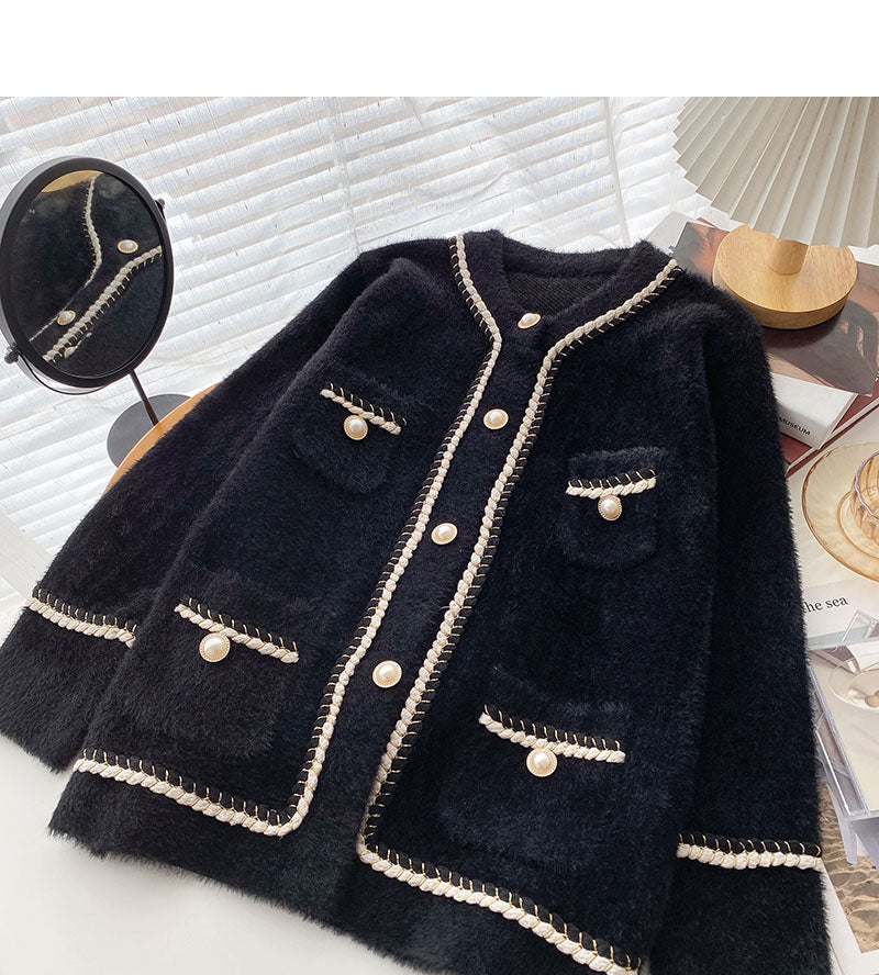 Small fragrance twist color matching long sleeve loose top 6022