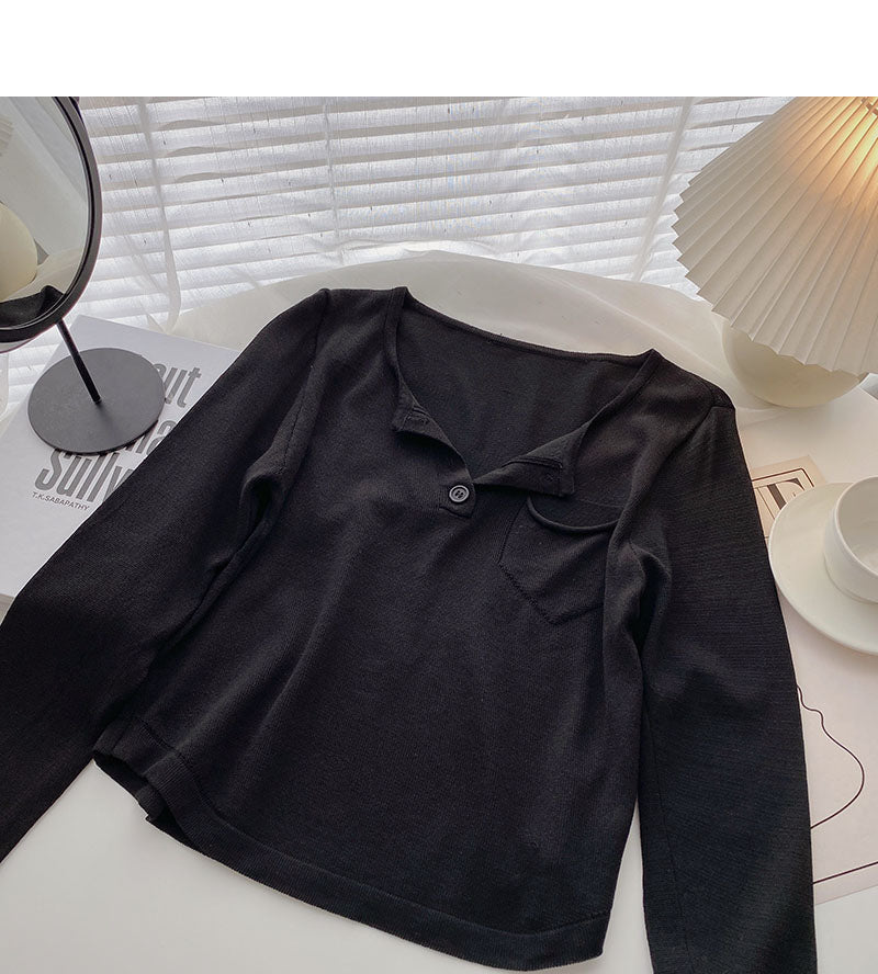 Pullover lässig dünn Langarm Temperament kurzes Design Top 6536