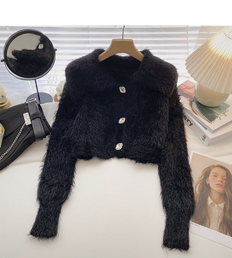 Sweet temperament mohair sweater coat cardigan 5921