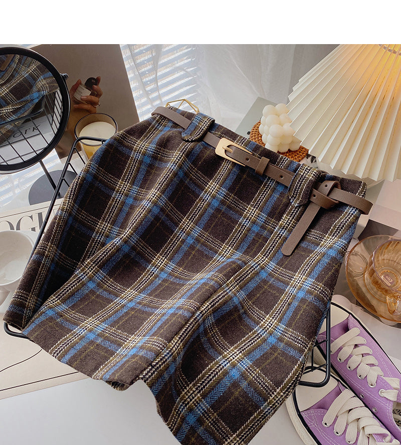 Vielseitiger Rock in A-Linie mit kariertem Retro-Muster und hoher Taille 5596