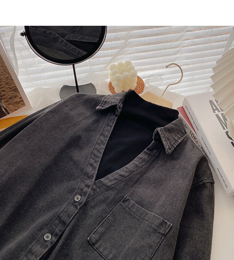 Denim Long sleeve design, stitching and thin shirt 6333