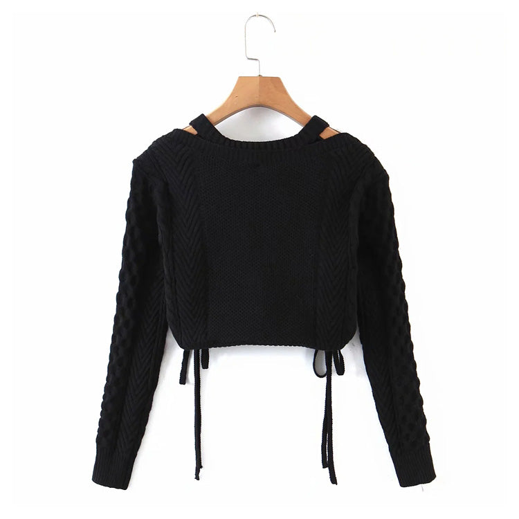 Strickpullover mit Schlüsselbeinhohl und langen Ärmeln 7234