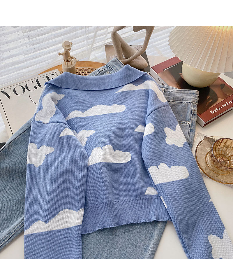 Long sleeve sweater contrast cloud Pullover Top 6532