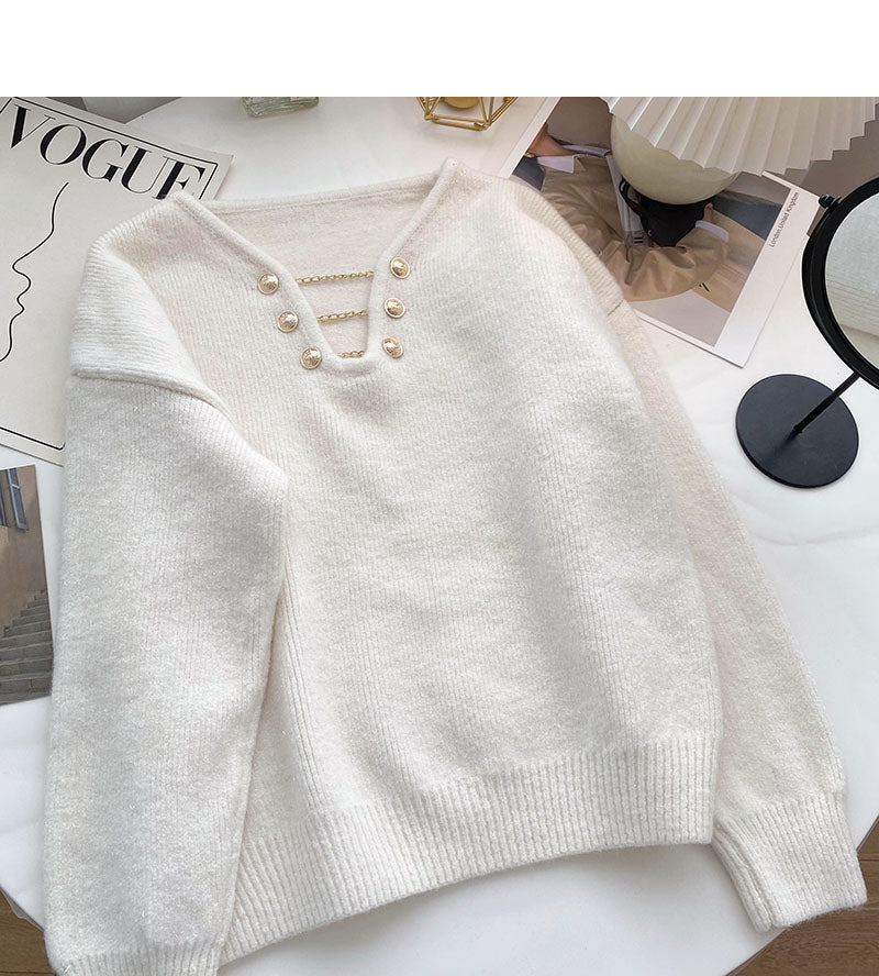Personalisiertes Langarm-Pullover-Oberteil 6121 aus heller Seide mit V-Ausschnitt im Nischendesign