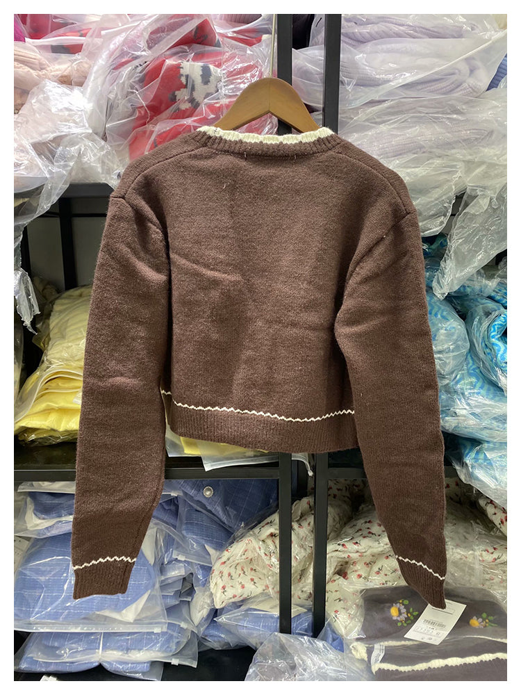 Embroidered sweater cardigan loose open navel sweater coat female 7317