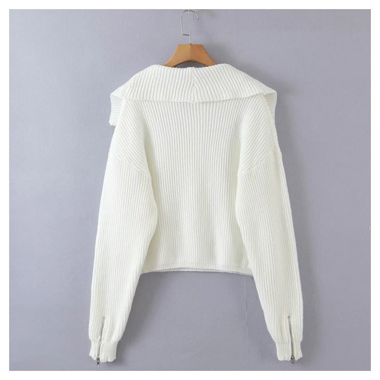 Vielseitiger Pullover mit großem Revers und Reißverschluss 7283