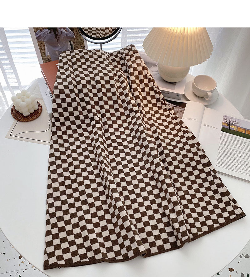 A-förmiger Retro-Mode-Netzrock mit rotem Schachbrettmuster und hoher Taille 5763
