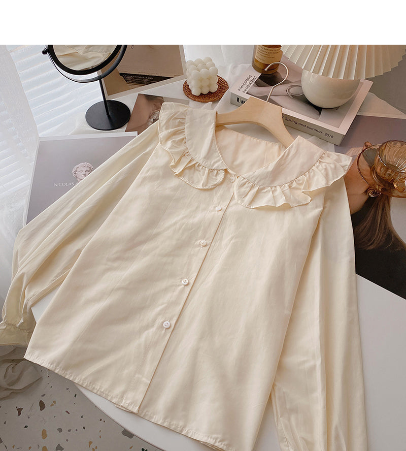 Lace Baby collar shirt age reducing versatile long sleeve top 6427