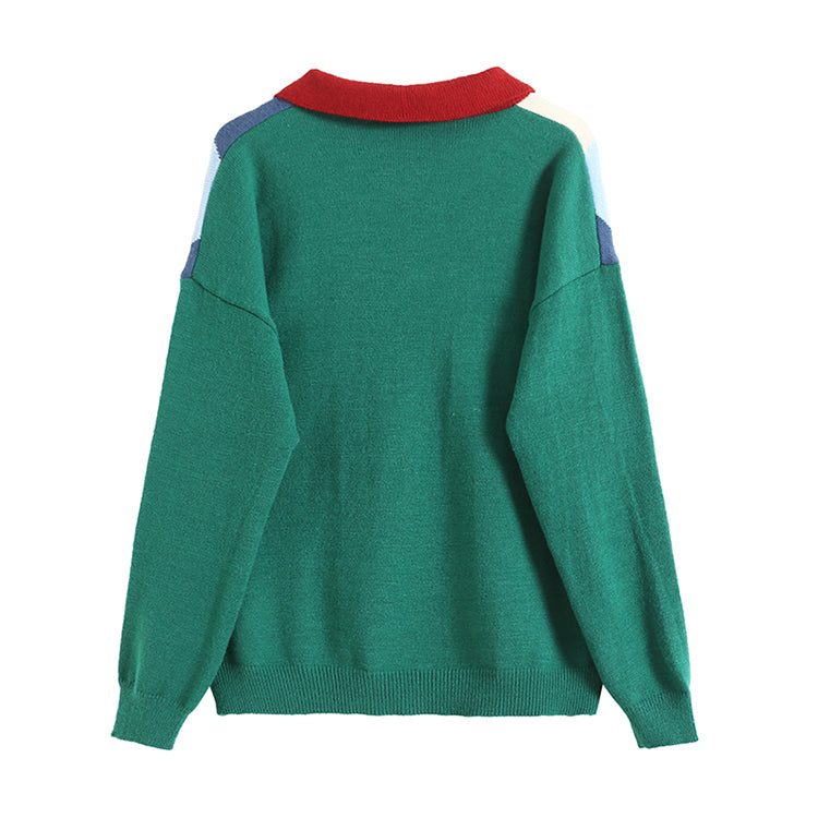 Languid wind stitching rhomboid Polo neck T-shirt 7442