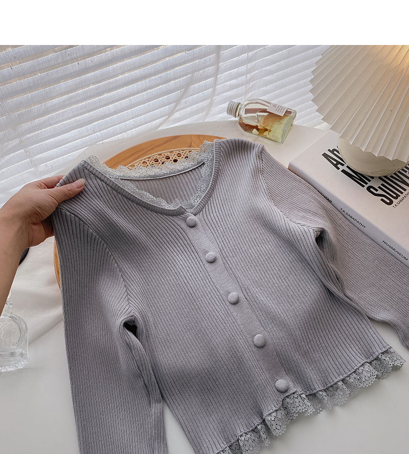 Small retro short top slim knit cardigan 6511