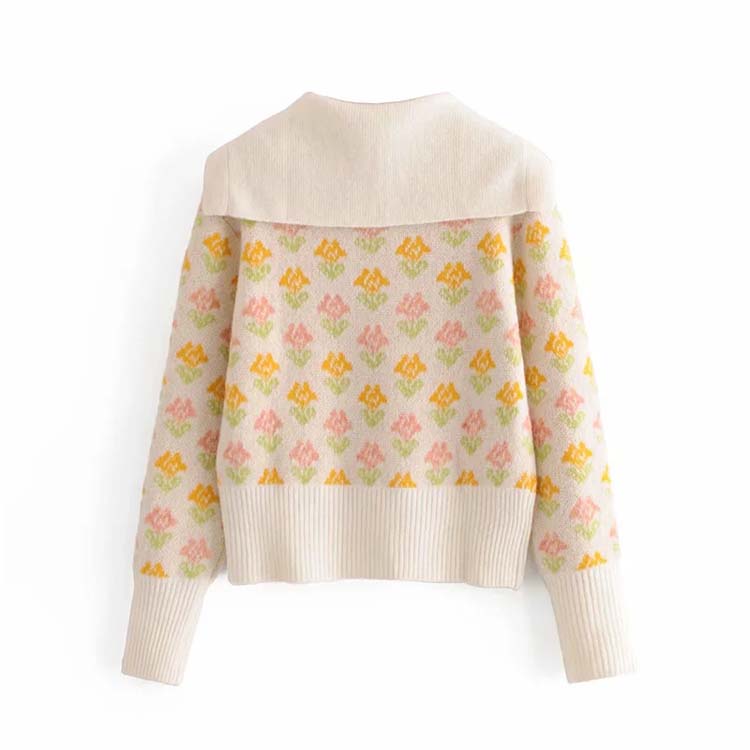 Retro Herbst Mädchen süßes Temperament zweifarbige Blume kurzer Pullover Pullover 7163
