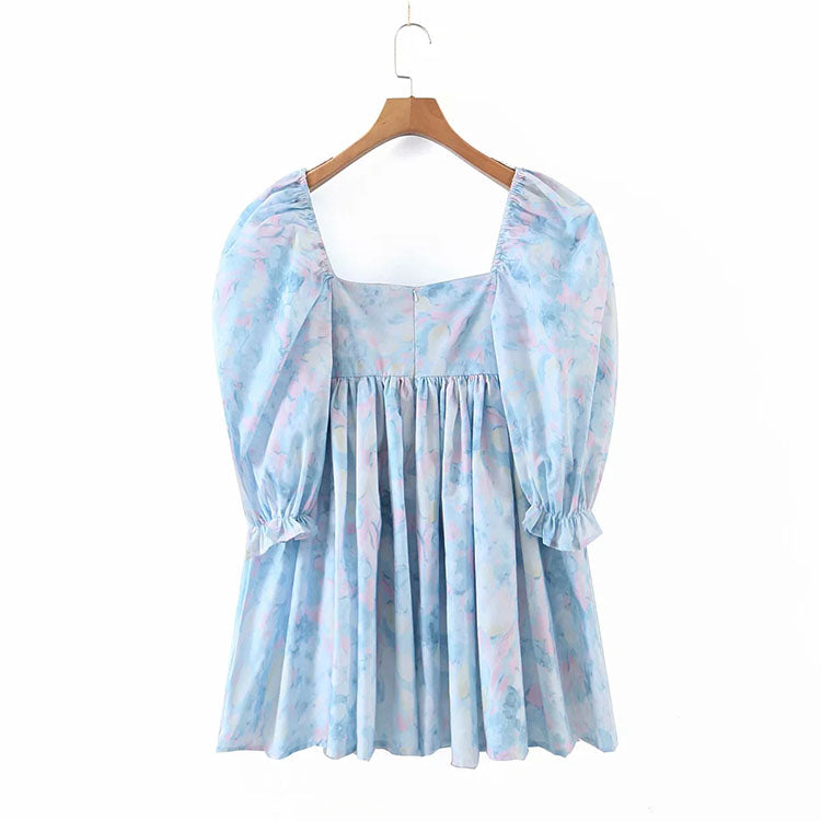 Gentle wind sweet salt bubble sleeve dress 7145