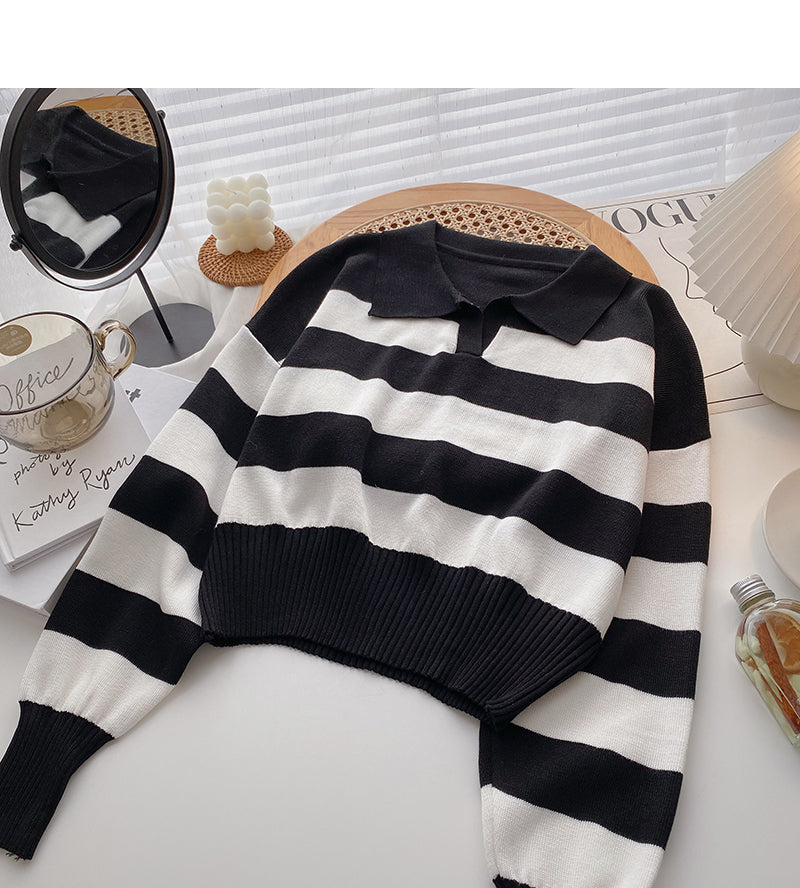 Small Pullover short Long Sleeve Striped Top 6451