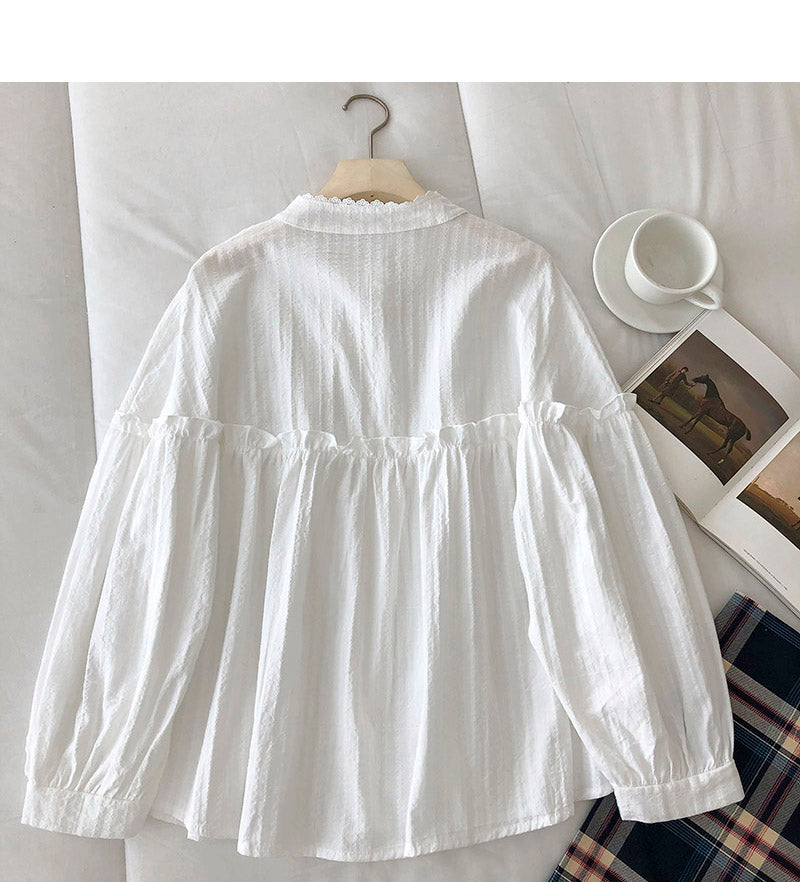 Fungus edge single breasted Round Neck Shirt 6255