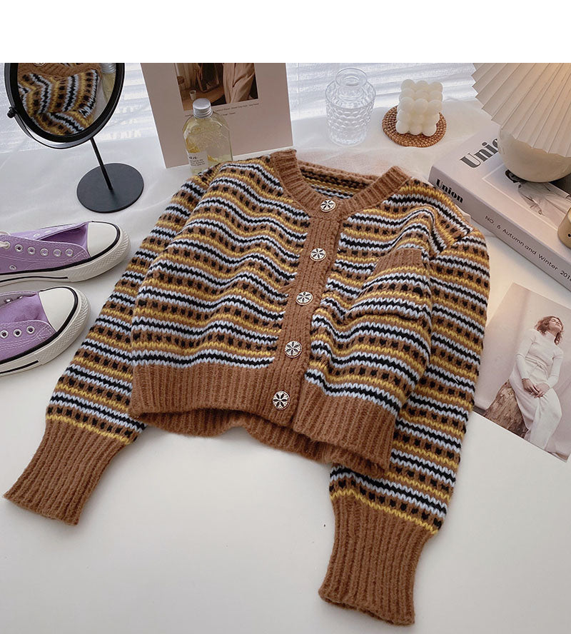 Niche fashion retro contrast striped long sleeved top 5883