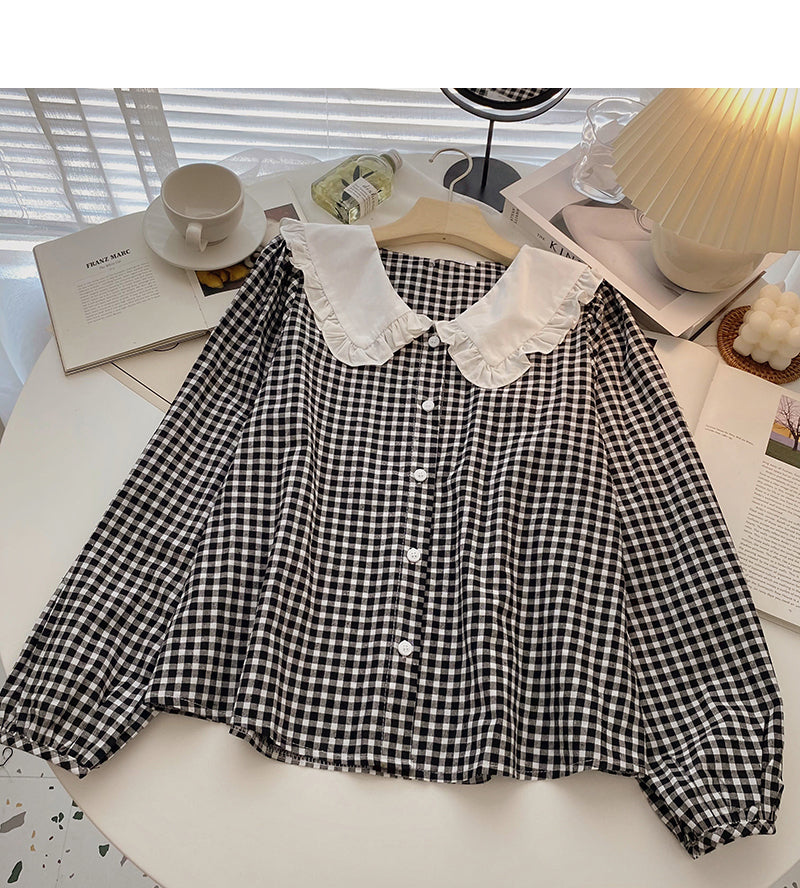 Long sleeve shirt women's design casual Plaid top 6318