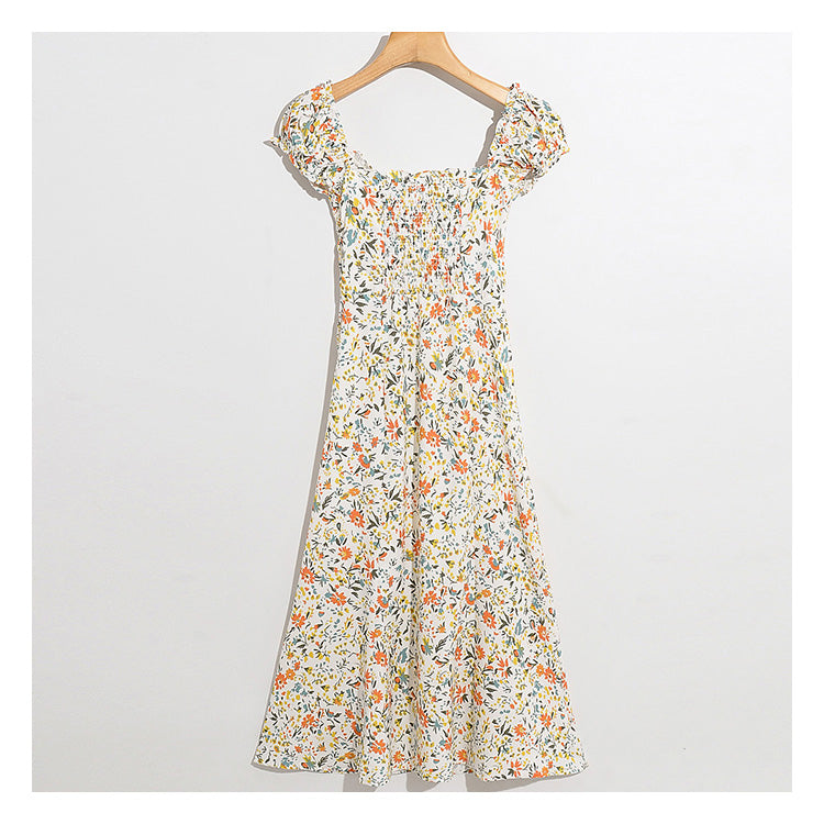 Wind garden small broken flower decoration low breast long dress 7030
