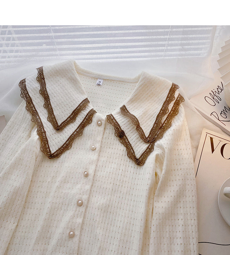 Baby collar design shirt Lace Long Sleeve Top 6336
