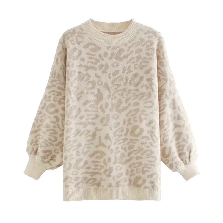 Pull ample à manches longues en jacquard léopard 7464